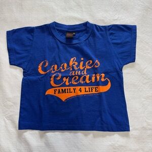 Me and U Kids Blue Tee with Orange Print Family Shirt SZ Small